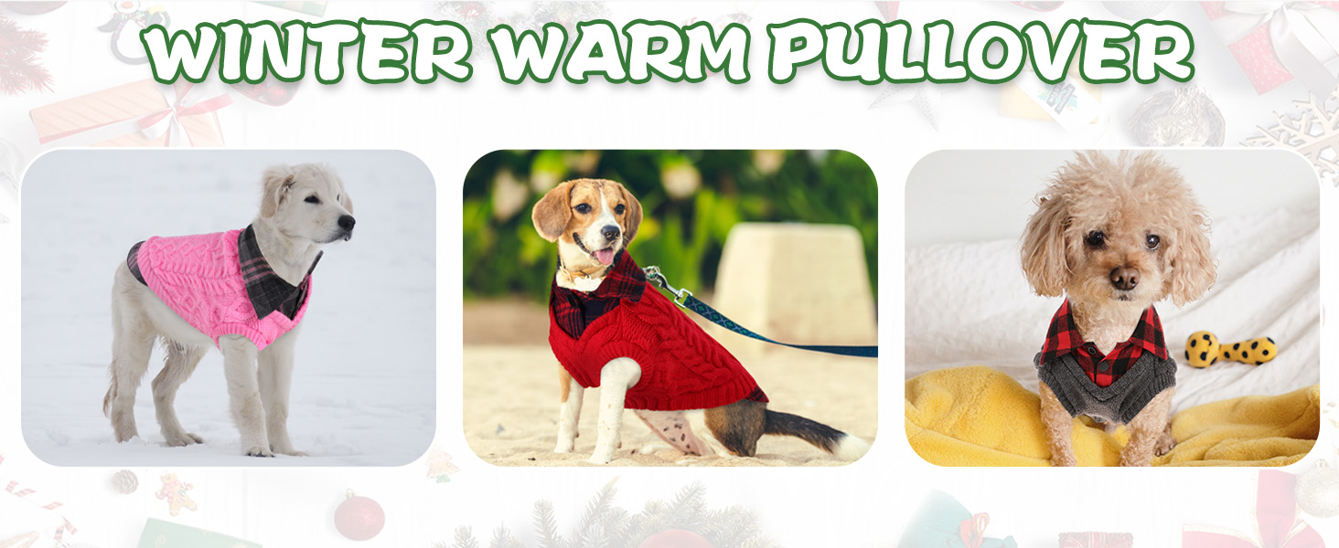 Теплий собачий светр CITE TOILE з візерунком у клітинку, комір-стійка та отворами для повідка – зимовий одяг для собак маленьких, середніх та великих порід, котячий светр на Різдво, Рожевий, XL