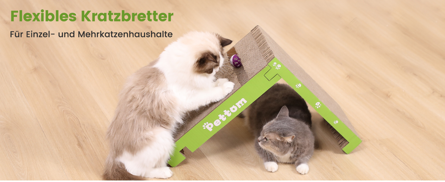 PETTOM Кігтеточка для котів з м'ячиком, з картонної коробки, 66*30 см, двостороння, 43*24*6 см