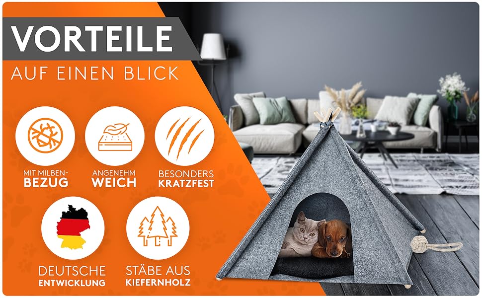 Будинок для собак та котів NAPFINO - затишна філцова хатинка з м'яким подушком та захистом від кліщів - для балкона, саду, вітальні - з іграшкою (розмір L)