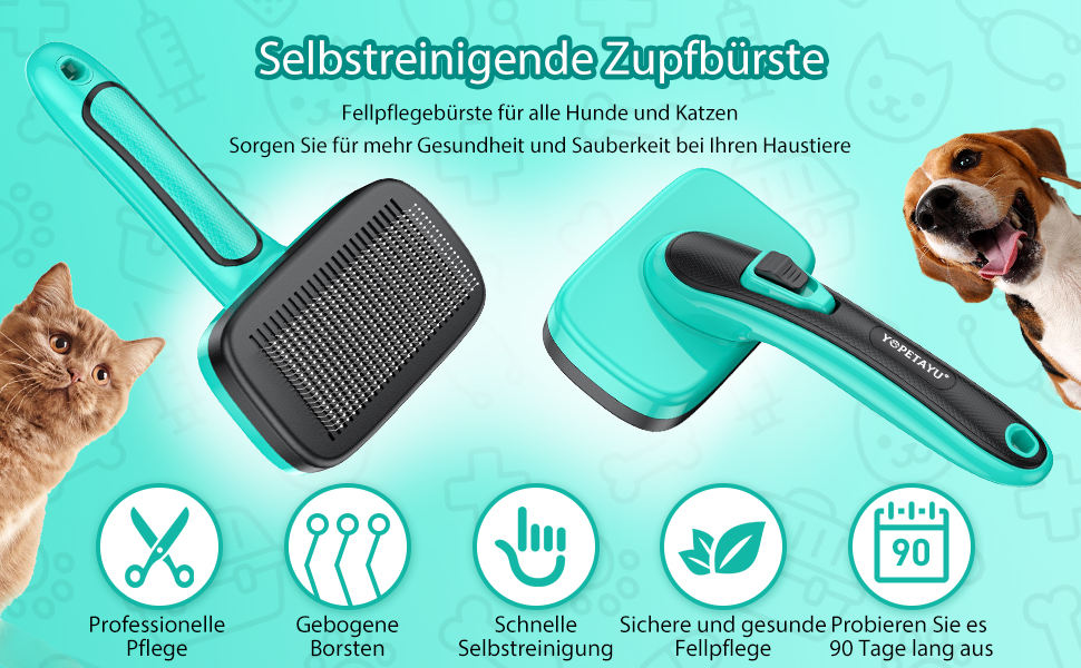 Щітка для собак, котів та інших домашніх тварин, самоочисна, проти підшерстка та розпушеного хутра, зменшує випадіння шерсті, делікатна до шкіри, для великих, середніх та маленьких собак та котів, зелена