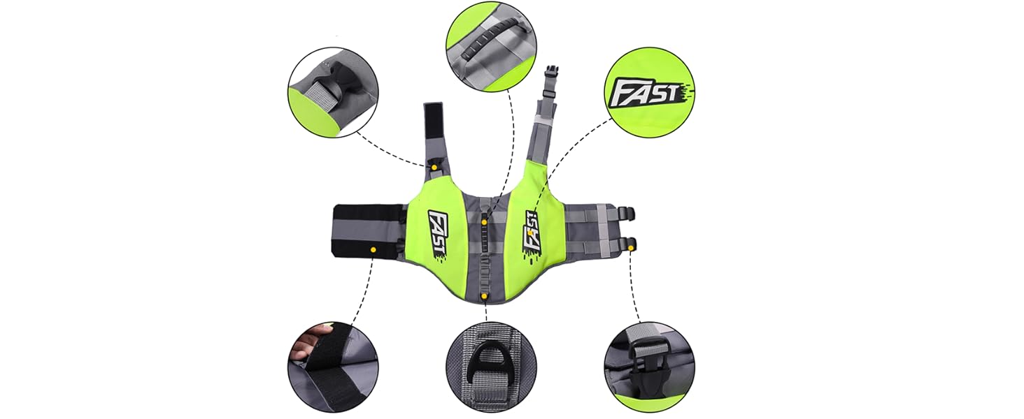 Світловідбиваюча жилет для плавання собак Kajile, зелений, M