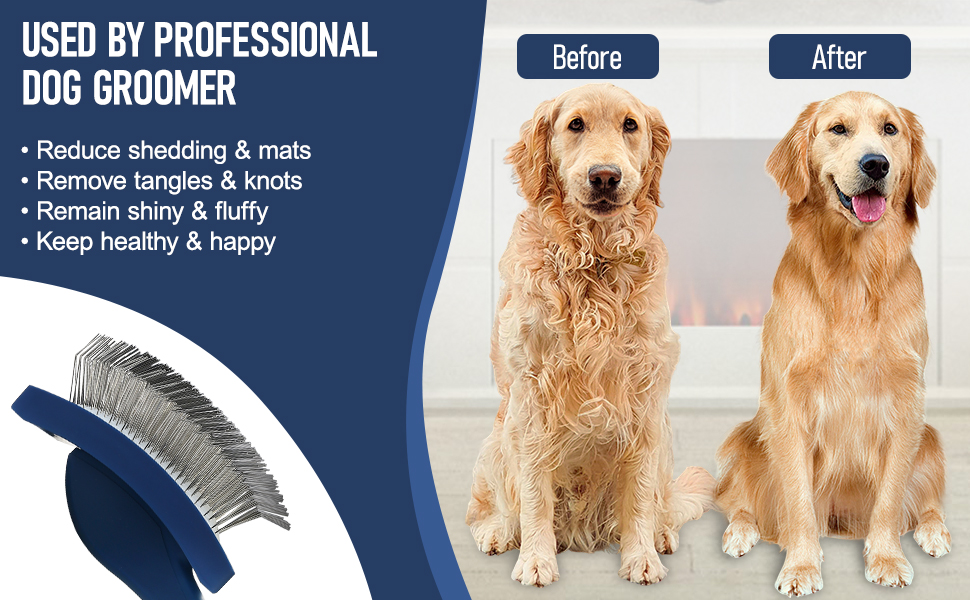Щітка для вичісування довгошерстих собак та котів, велика, золота, для щоденного догляду за шерстю