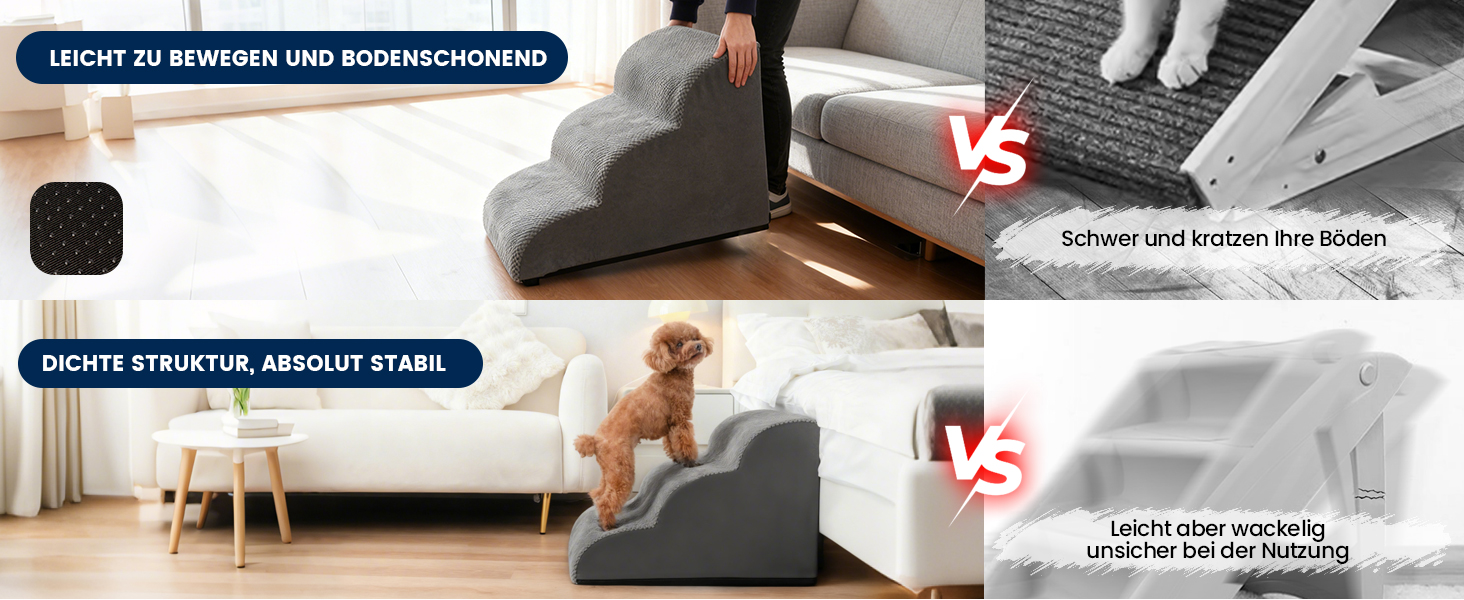 Сходинки для собак Mora Pets: зручні та безпечні сходи для ліжка та дивану, 4 сходинки, антиковзаюча поверхня, знімний чохол, 50 см висота