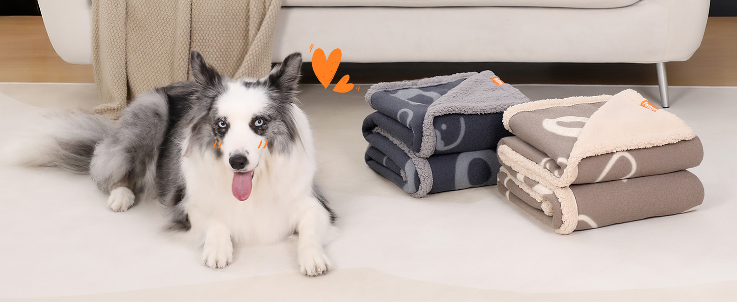 PETTOM Водонепроникний килимок для собак, 127 x 100 см, Sherpa Fleece, для середніх та великих собак, котів, м'який, з подвійним шаром, сірий