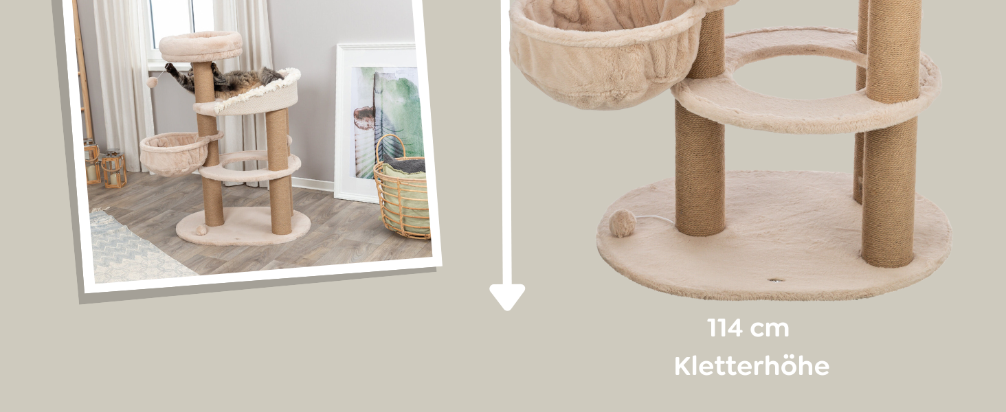 Кігтеточка TRIXIE Boho Filippo 114 см – багатоярусна кімната для котів з місцями для дряпання та іграми, затишні та стабільні місця для відпочинку – 44474