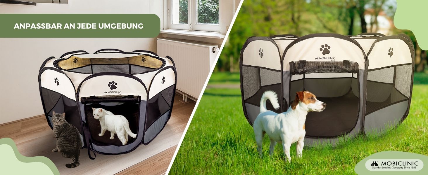 Mobiclinic® Pets: Двосторонній вольєр для цуценят, сірий, 114x114x58 см, Scooby