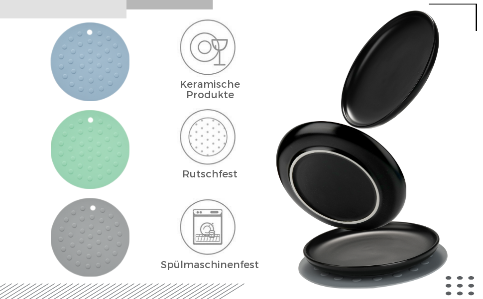 Керамічні годівниці для котів, 3 шт. з антиковзними килимками, широкі та плоскі миски для котів та кошенят, білий (чорний)