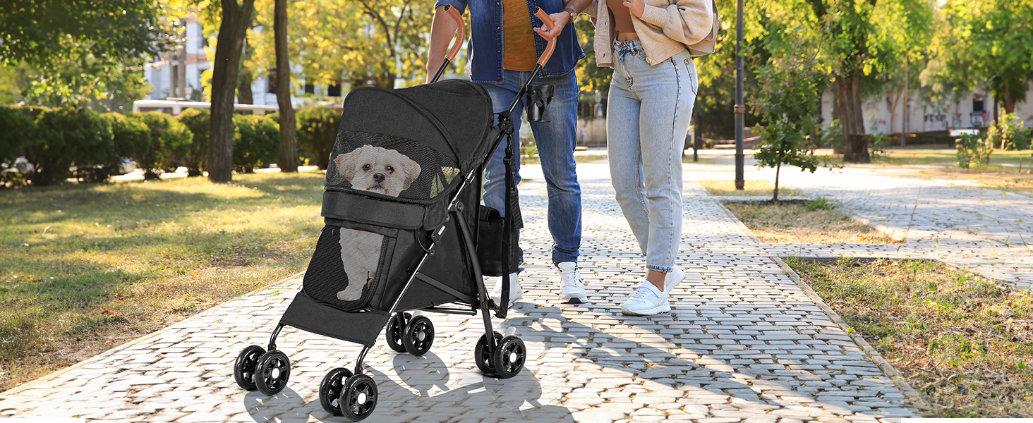 Візок для собак та котів YITAHOME Bis 11,3kg, чорний: складаний, з EVA-колесами, кошиком, сіткою, тримачем для напоїв