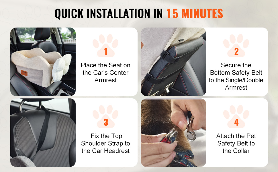 Автомобільне ліжко для собак VEVOR, водовідштовхувальне, з ручками та кишенею, безпечний поводок, наповнювач PP-бавовна (Світло-коричневе, Extra Small)