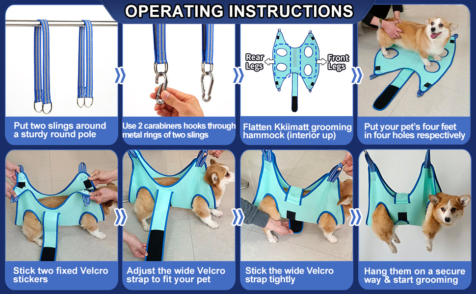 Гамак для грумінгу собак, гамак для догляду за собаками, набір для стрижки кігтів з гамаком, гамак для грумінгу собак з широким ременем (середній, до 16 кг, блакитний)