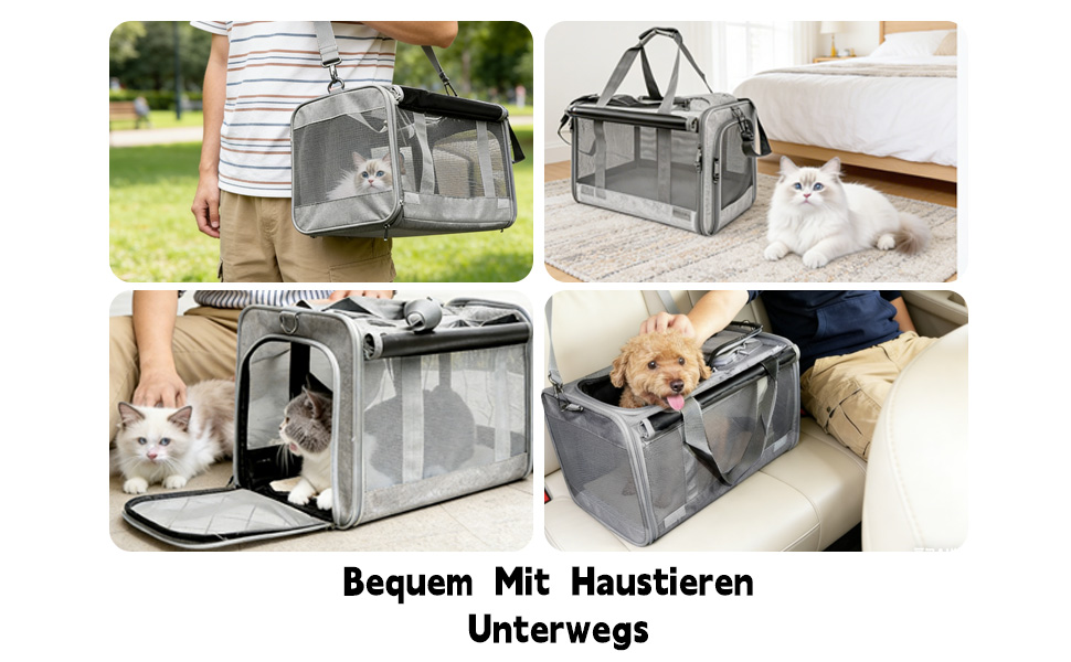 Транспортна переноска для котів та собак, 46x30x30 см, темно-сіра, складана, з вентиляційною сіткою та кишенею, до 10 кг