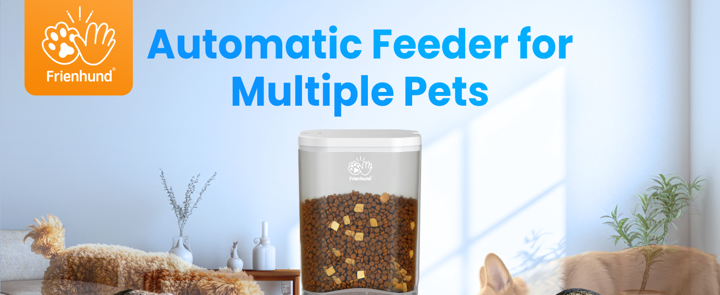 Автомат годування котів Frienhund з 2 мисками та APP: Wi-Fi, повільний дозування, 7л, для 2 котів, з Alexa, білий