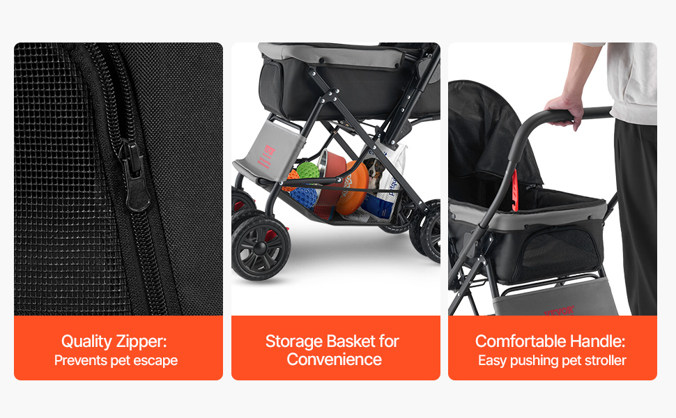 Візок для собак VEVOR, до 20 кг, складаний, 4-колісний, з сітковими віконцями та змінним ручками, з гальмом, для маленьких та середніх тварин