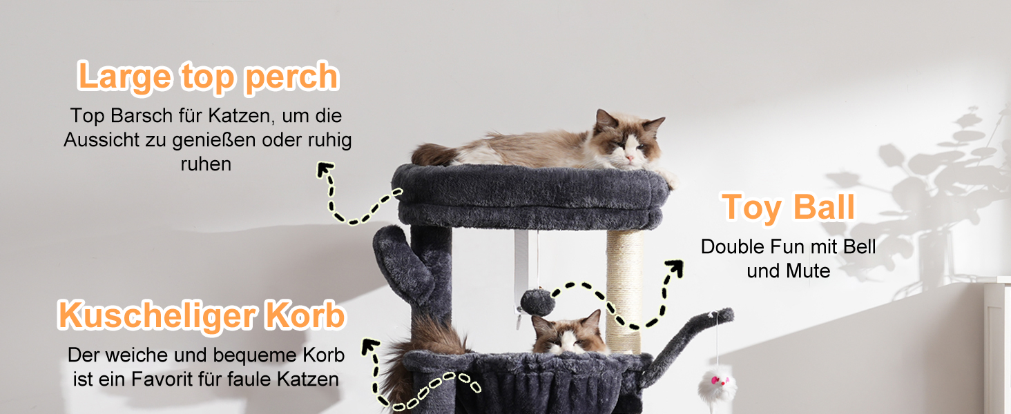 Котячий будиночок Heybly HCT006SW: високий кігтетопор 100 см з платформою, гамаком та іграшками