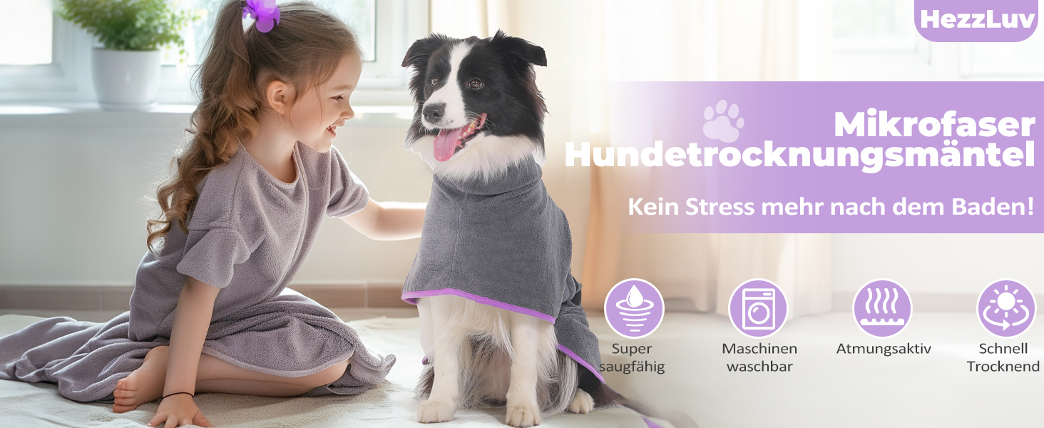 Рушник для собак, мікрофібра, середні та великі породи - сірий, швидке сушіння, супер вбирання, для собак та котів (фіолетовий, XXL), 2 сторони сірий/фіолетовий