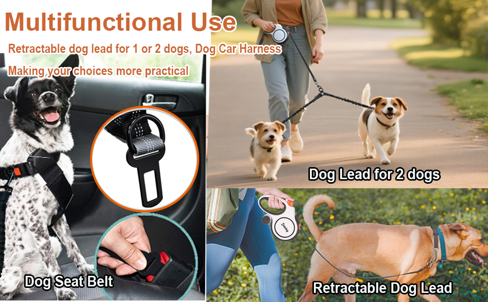 Рулетка для собак Dotolog 8м з двома лініями, з безпечною застібкою, для собак середніх та великих порід (сірий/чорний)