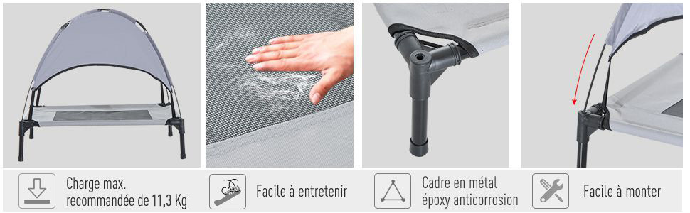 Клітка-будка для собак та котів HOMCOM PawHut з підставкою, комфортна, з тканиною Oxford, UV-захистом, мікроперфорацією + сонцезахисний тент + переносна сумка, сіра/чорна, L 61 x 61 x 46 см