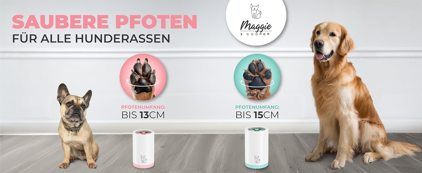 Очисник для лап тварин Maggie & Cooper (розмір S, колір: рожевий) | чисті лапки | з мікрофібровим рушником | 2 розміри | придатний для миття в посудомийній машині | м'які щітки