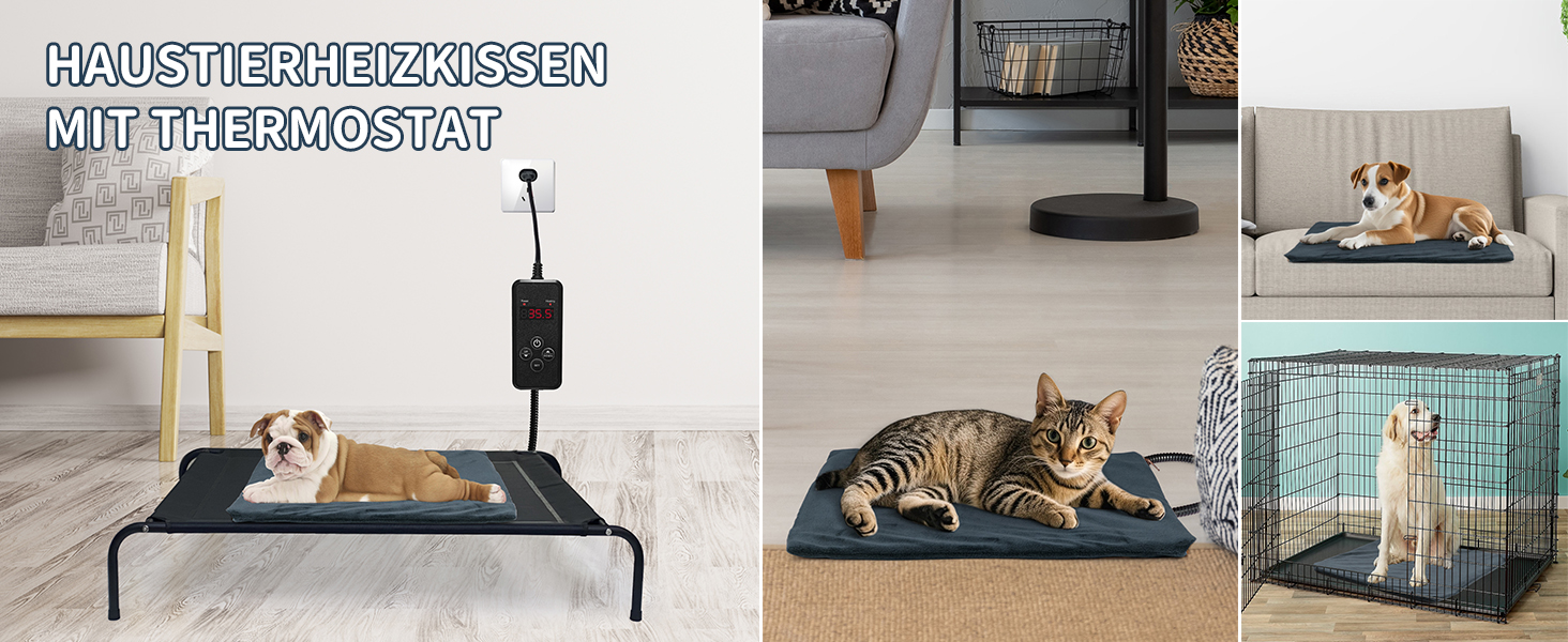 Нагрівальний килимок для тварин NAMOTEK з регулюванням температури та таймером, вологостійкий, з безпечним нагріванням, автоматичне вимкнення, 40x30 см, сірий