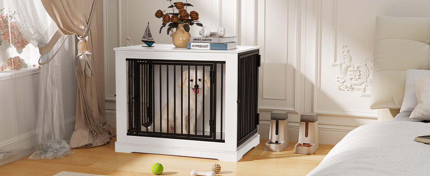 BEWISHOME Клітка для собак, 81 см, дерев'яна, з 3 дверцятами, біла, для дому, Beistelltisch (табличка), 81x55x67.5 см, EMGL03W