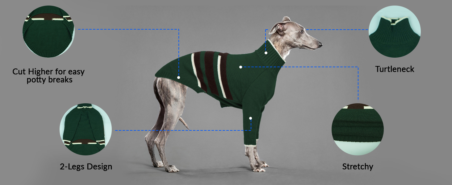 Зимний пуловер для породистих собак (Грейхаунд, Лурчер) - теплий, м'який, армійного кольору (M)