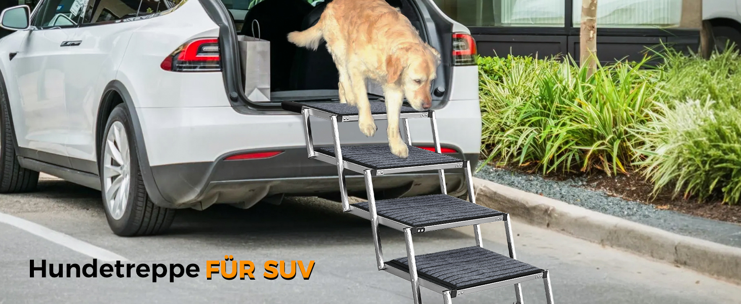 Сходинка для собак у машину: широка, 4 сходинки, з килимом, для великих собак, вантажівок та SUV (підтримка до 100 кг)