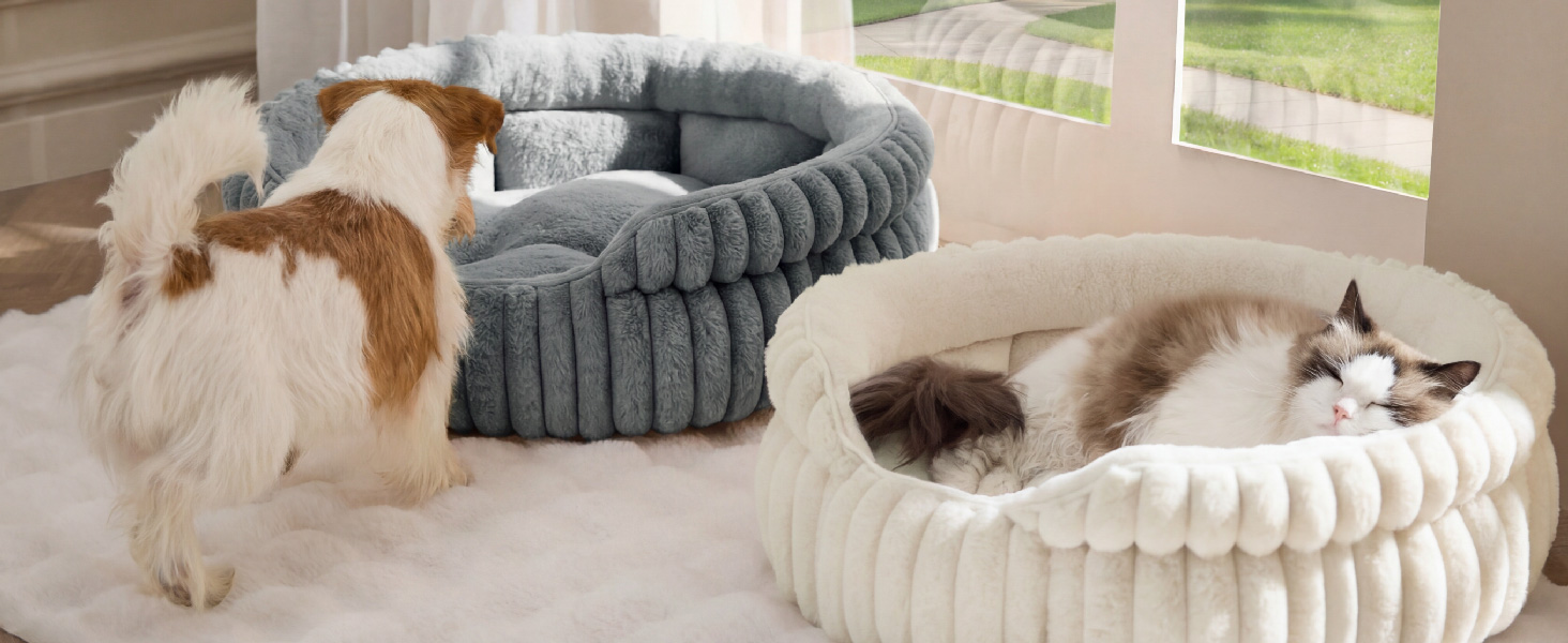 Ліжко для котів BEDSURE кругле, 51x51 см, сіре - м'яке, знімний килимок, нековзне дно, для кошенят та цуценят