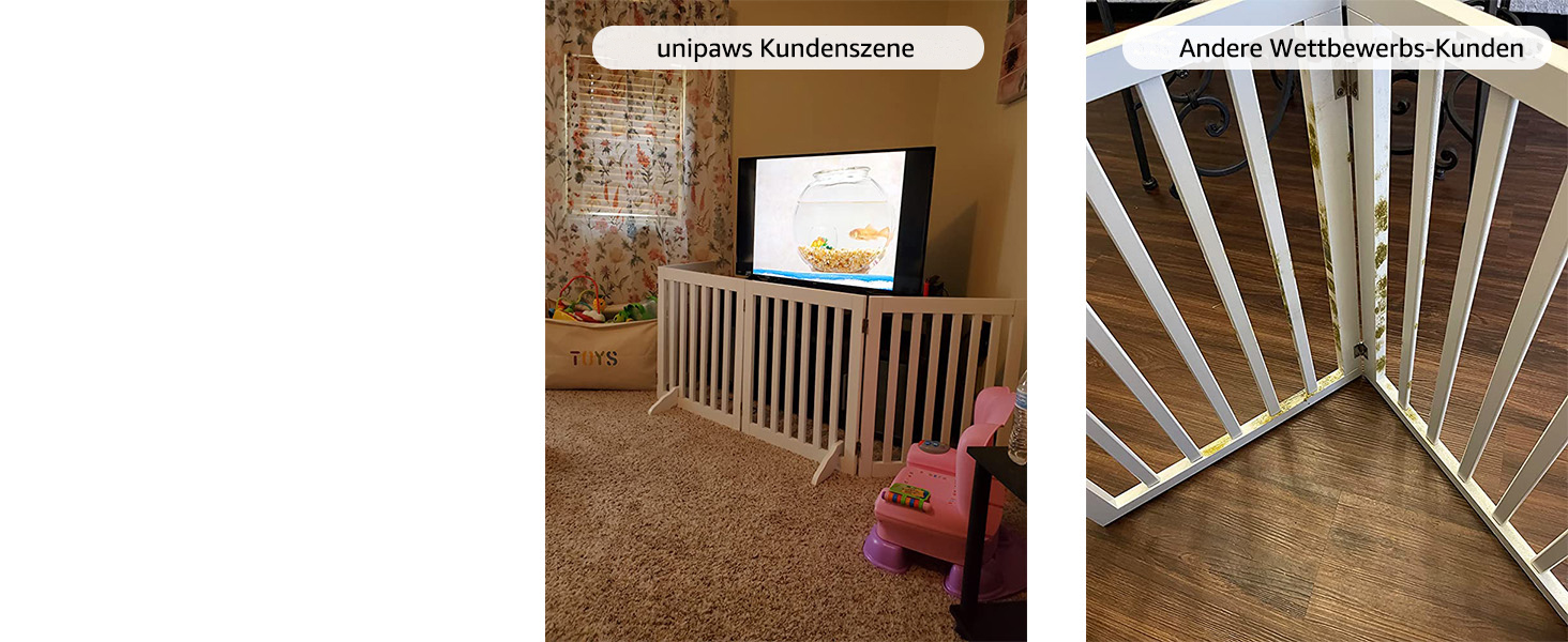 Захисний бар'єр для собак Unipaws - відбійник для сходів без свердління, дерев'яне дитяче ворота, білий (4 елементи, 61 см) 204 x 61 см