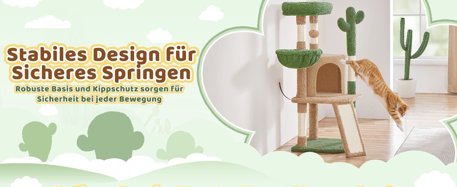 Дім-когтеточка для котів Yaheetech Kaktus: стабільна конструкція, оглядові платформи, печера, лежанка, сизаль, бежево-коричневий (коричнево-зелений, M)