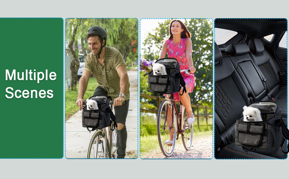 Кошик для собак та котів на велосипед - переноска з адаптером для керма, дихаюча сітка, регульовані ремені, складана для середніх тварин