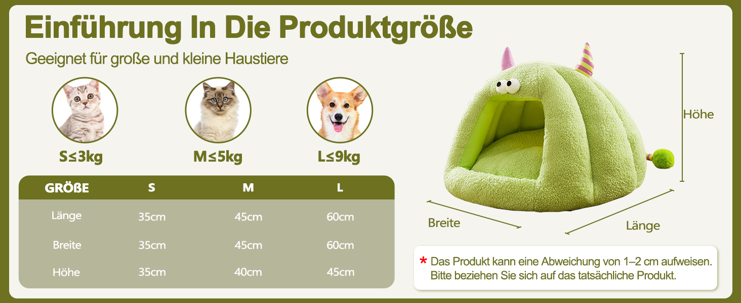 Кішка-будинок Galatée, тепле ліжко-будинок для котів та собак, м'яке ліжко для собак, затишний іглу для собак, миле картун-кімнатко для котів, ліжко для домашніх котів (L, Зелений) L Зелений