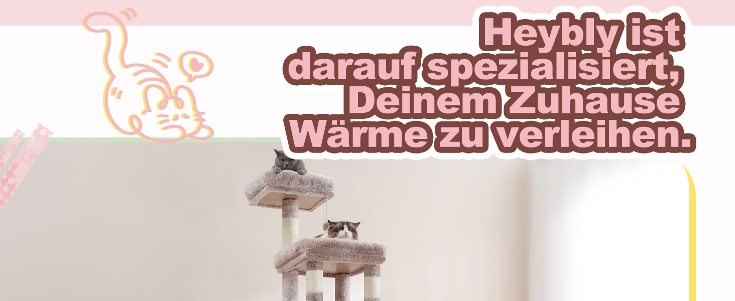 Кігтеточка Heybly Kratzbaum 180 см: велика, стійка, з будиночком, гамаками, для мейн-кунів та інших великих котів, коричнево-бежева