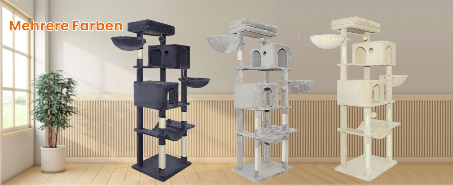 Котячий комплекс LEEJARD XXL: великий дерев'яний будиночок з платформами, когтеточками, будиночком, гамаком, іграшками та захистом від перекидання (180 см, бежевий)