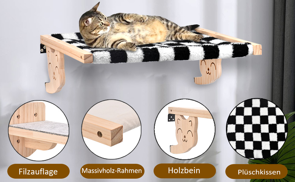 Настінна гамак для котів, дерев'яні меблі для котів, полиці та стійки, полиця для котів з плюшем, платформа-ліжко для котів для сну, ігор та лазіння