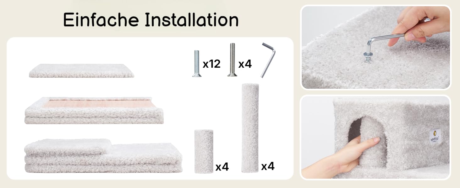 Сходинки для собак Veehoo: 3 сходинки, ліжко, печеринка, для старих котів та собак, до 45 кг, сірий, 67x34x52 см