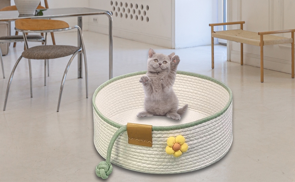 Квіткове ліжко для кота, 50 см, Fatbarer, зручне гніздо, дихаюче, міцне, сіро-бежеве (L, Бежевий)