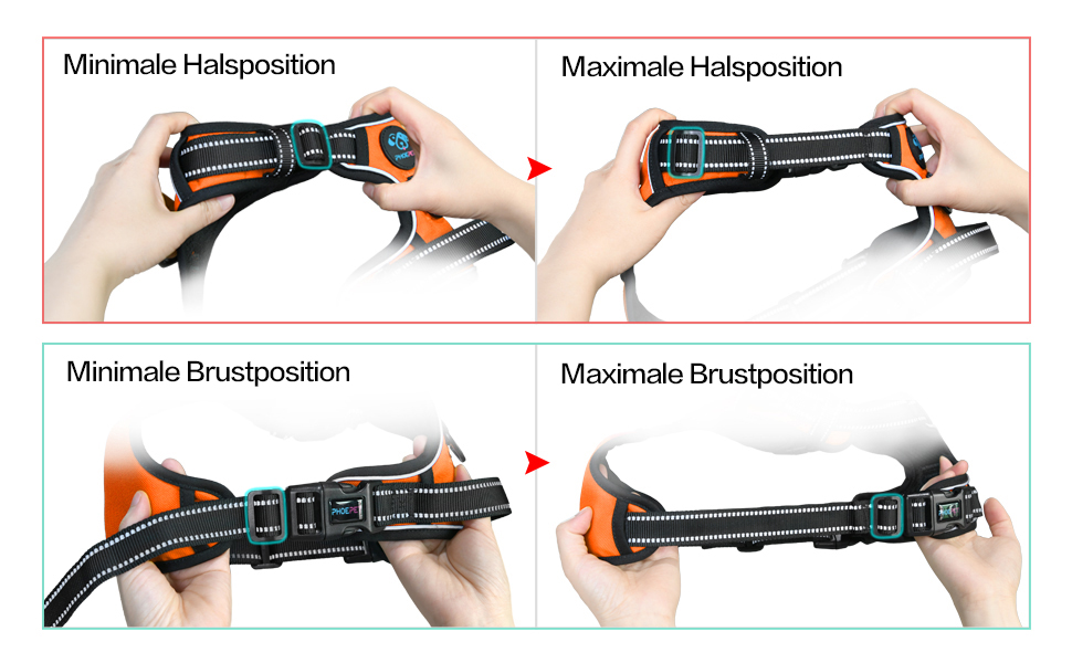 Шлейка для собак PHOEPET з регулюванням, для прогулянок, з карабіном, світловідбиваючими смугами та ручкою для контролю (XL, помаранчевий)