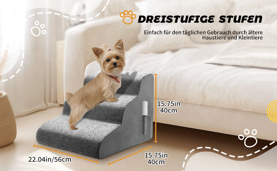 Сходинка для собак та котів на 3 сходинки, 40 см, з неслизьким покриттям. Зручна рампочка для собак та котів похилого віку, маленьких порід. Виготовлена з 30D піни, знімна та миється. Підходить для софи, ліжка, авто.