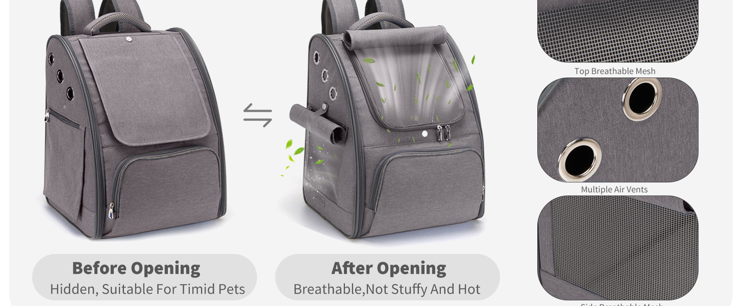 Рюкзак для собак та котів PETCUTE: дихаючий, складаний, для малих порід, сірий