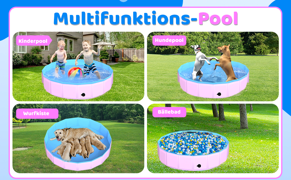 Зручний надувний басейн для собак та дітей, 221 x 30,5 см, рожевий, для дачі та двору