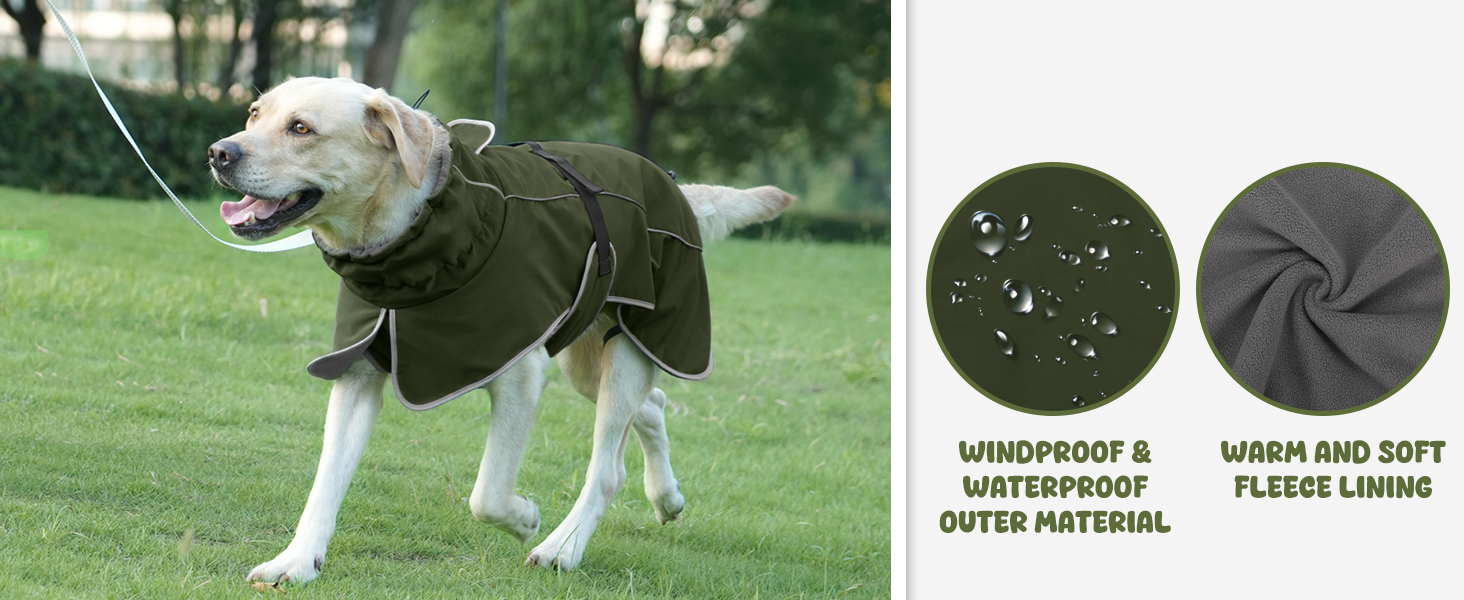Водонепроникна куртка для собак HezzLuv, світловідбиваюча, вітрозахисна, тепла зимова куртка з м'яким флісовим підкладкою для собак маленьких та великих порід, для активного відпочинку на природі, кемпінгу та походів у холодну погоду (M(спина: 50см), армійний зелений)
