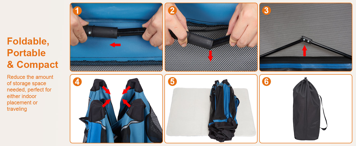 Складаний переносний вольєр для собак Ownpets XXL (122 см), блакитно-чорний, з м'якою підстилкою та міцними сітчастими вікнами