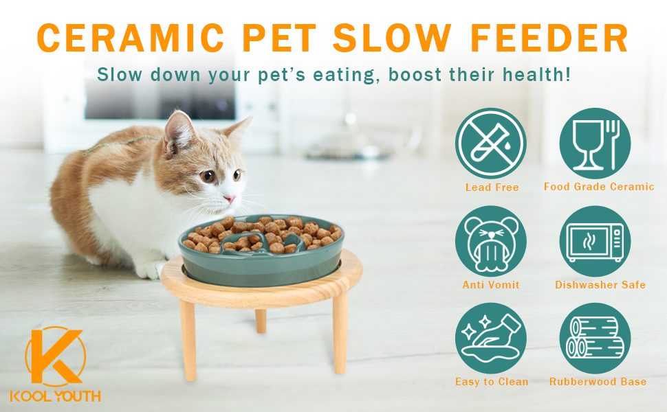 Миска для собак Anti Schling Napf з кераміки, піднята миска для собак, запобігає блювоті, інтерактивна миска для повільного годування для собак, котів та маленьких собак, темно-зелена, 15.5 см