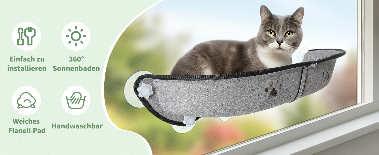 Кішка ліжко на вікно GUUSII HOME - гамак для котів, сіре, 71x19x9 см