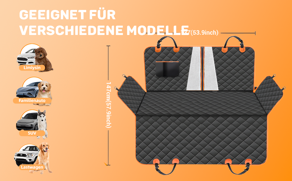 Захист для заднього сидіння автомобіля від собак: водовідштовхувальний, антицарапинний, з боковими захистами та оглядовим вікном