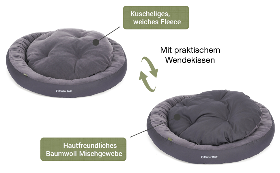 Кругле ліжко для собак середніх порід Doctor Bark GreenLabel, м'яке, плюшеве, з двостороннім подушкою Fleece/Baumwolle, колір кобальтовий (L - 70x60 см)