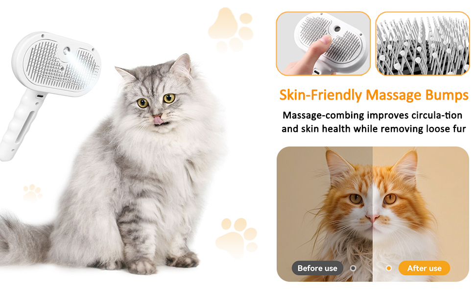 Буршлюк для котів з парою, універсальна щітка для догляду за тваринами для котів та собак, щітка для собак з парою для видалення шерсті, масажна щітка для грумінгу, підходить для довгошерстих та короткошерстих тварин білого кольору