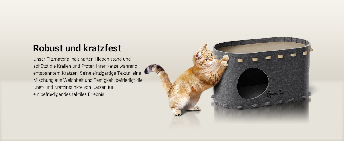 Кігтеточка-будиночок для котів DownyPaws з фетру, 2-ярусна, 50 x 33 x 50 см, сірий (1 шт.)