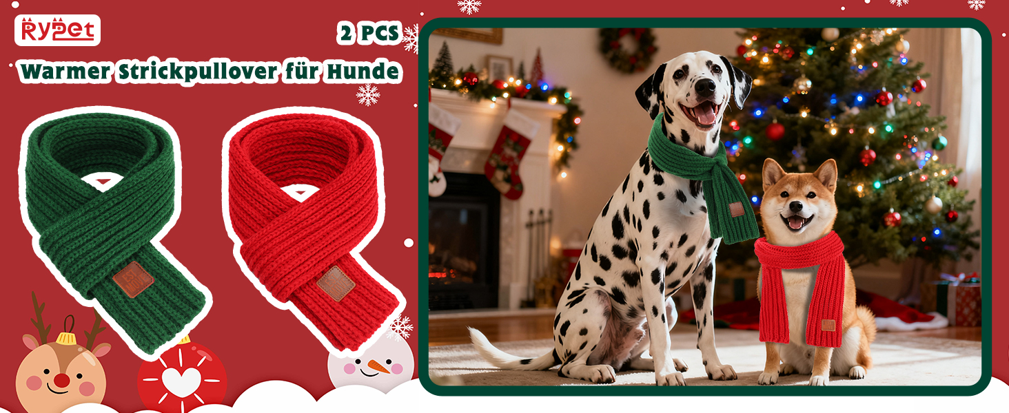 Новорічна шапка для собак та костюми для собак на Різдво. Шапка та шарфи для собак великих та середніх порід (червоний та зелений шарф)