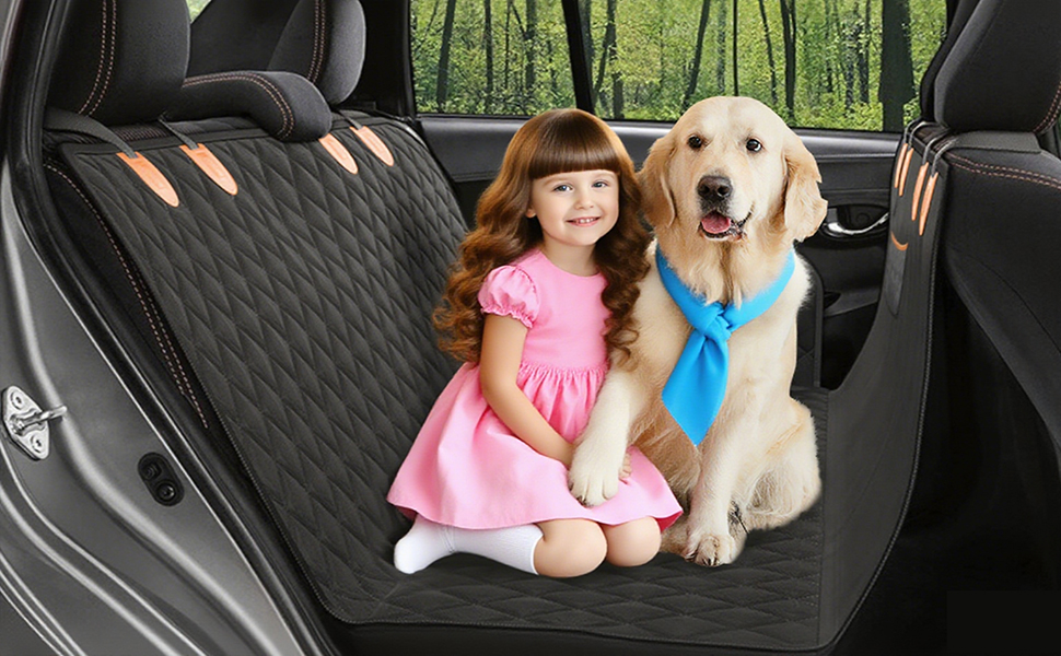 Накладка на сидіння автомобіля для собак 4-в-1 – захист заднього сидіння, бокові захисти та оглядове вікно, 137x147 см – водовідштовхувальна, стійка до подряпин, також як захисна підстилка в багажник (Чорна)